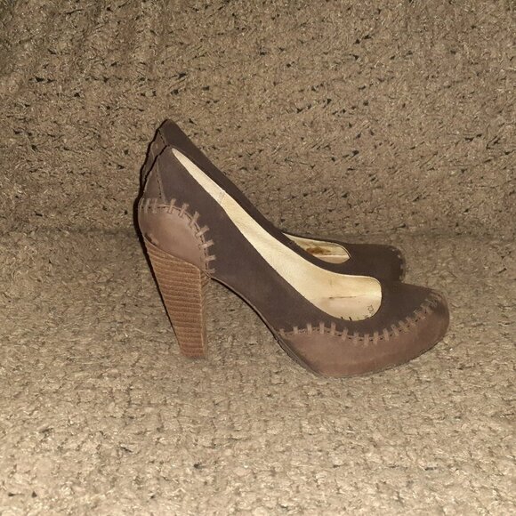 TERRA PLANA-Anthropolgie-High Heel-Brown Suede/Nubuck-Retro-Boho-Hippie-Sz 38-EX - Picture 4 of 8